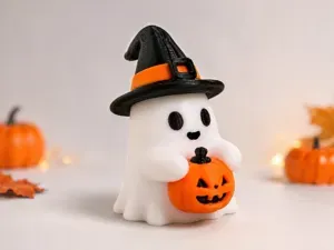 Cute Halloween Ghost with Pumpkin – Witch Decor