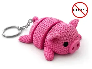 Articulated Knitted Pig Keychain