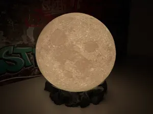Moon LED Lamp with Rock Base
