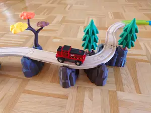 Rock support set with trees for wooden train