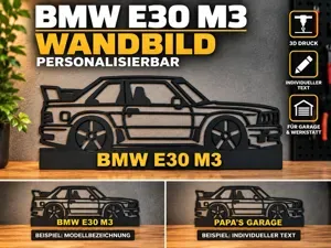 BMW E30 M3 Wandbild Silhouette Personalisierbar