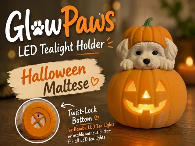 Maltese GlowPaws Tealight Holder Pumpkin