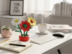 Cute Daisy Flower Pot Trio - Multicolor Desk Decor