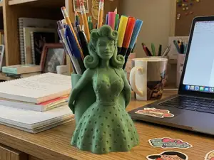 Vintage Pinup Girl Desk Pen Holder Decor