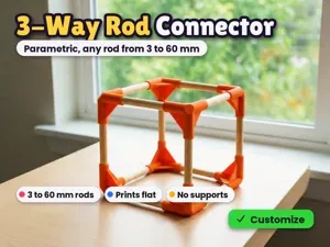 3-Way Corner Connector for Rods - Fully Parametric