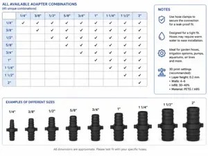 45x Barbed Hose Adapters – from 1/4" to 2"