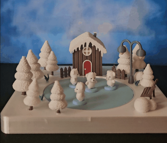 North Pole landscape automaton teddy bear