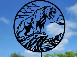 Saber Tooth Tiger Mountain Scene 2D Wall Art