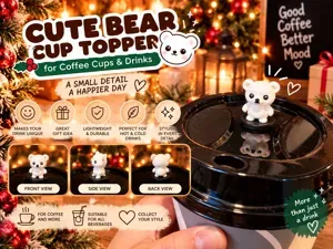 Cute Bear Coffee & Drink Cup Lid Topper