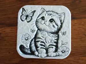 Dessous de verre chaton,papillon,fleurs hueforge