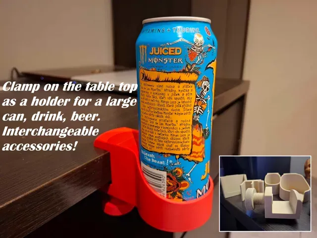 Clamp on the table top as a holder for a beer