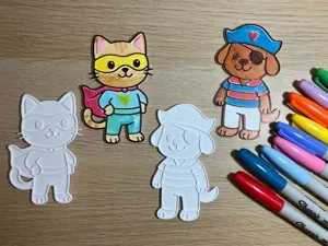 Dog Pirate & Cat Superhero Colouring Set
