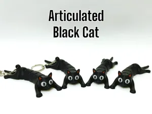 Articulated Black Cat - doll / keychain