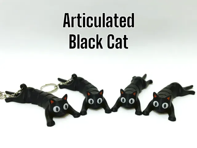Articulated Black Cat - doll / keychain
