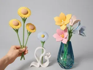 Sunflower, Lily & Daisy Flower Set with Stand