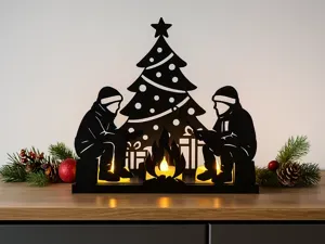 Lagerfeuer-Szene mit Weihnachtsbaum – LED-Teelicht
