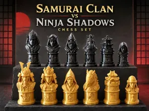 Samurai Clan vs Ninja Shadows Chess Set