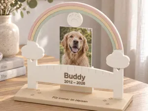Regenbogenbrücke für Hunde mit Name & Fotohalter