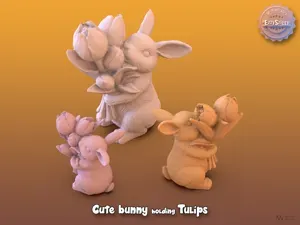 Cute Bunny holding Tulips