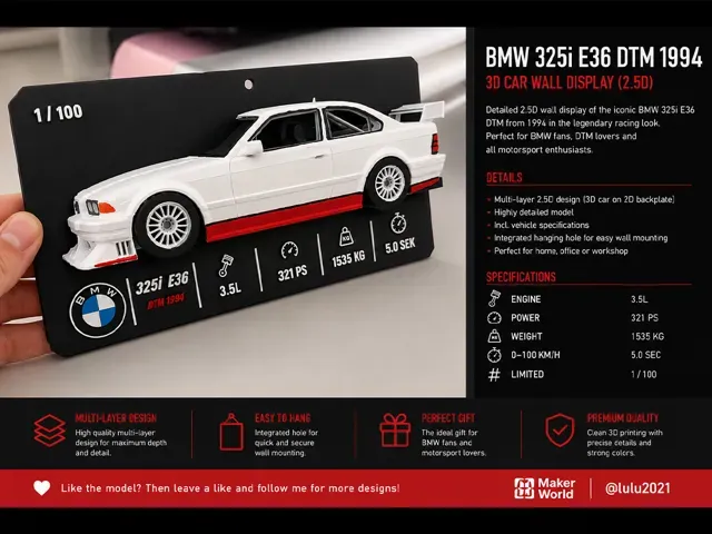 BMW 325i E36 DTM 1994 | 2.5D Wall Display