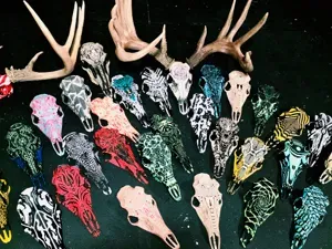 Graphic Multicolor Deer Antler Mount Skulls
