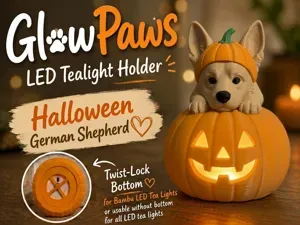 German Shepherd GlowPaws Tealight Holder Pumpkin