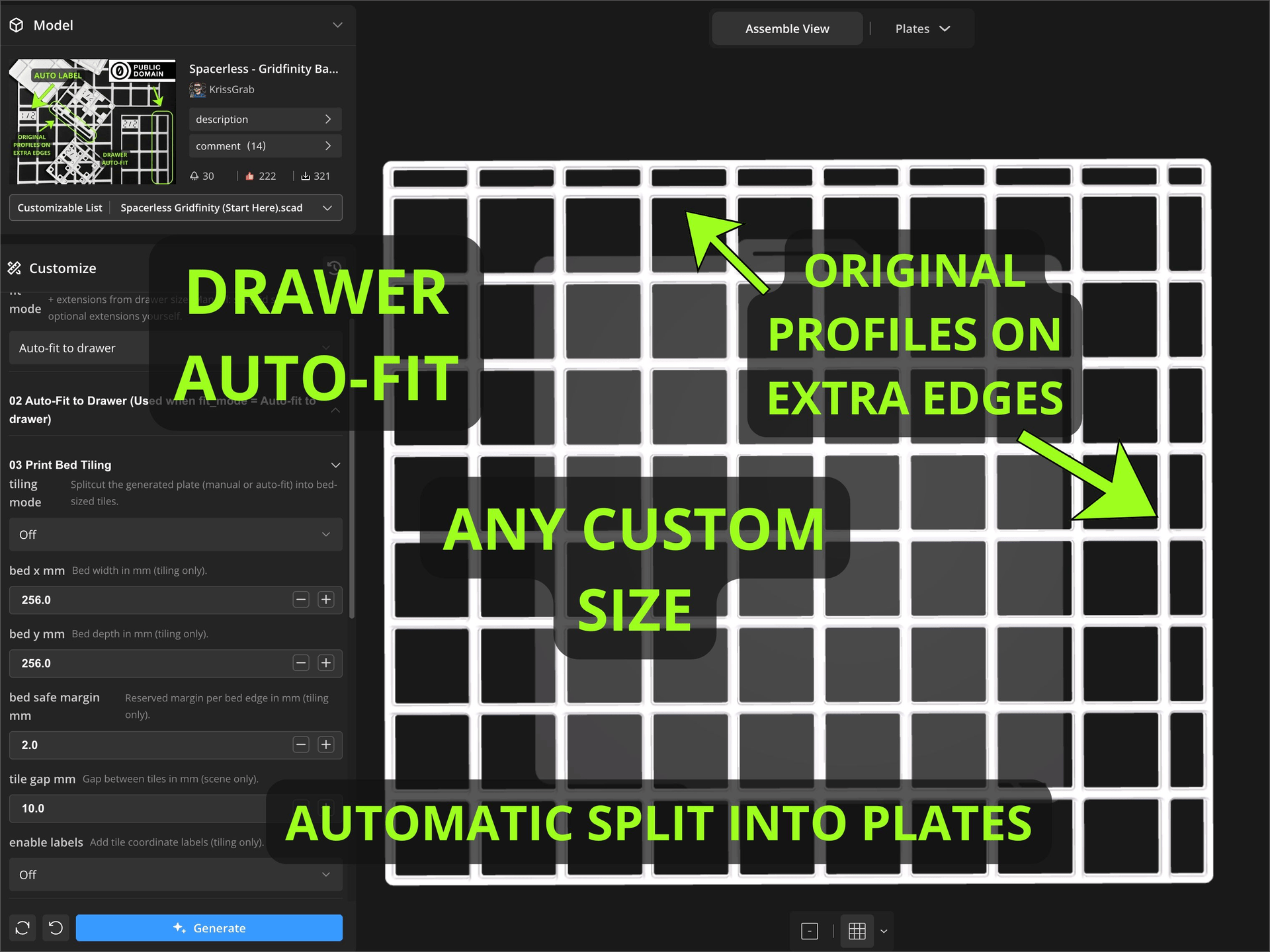 Spacerless - Gridfinity Baseplate Generator