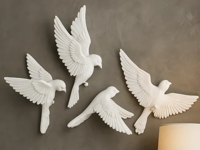White Birds Wall Sculpture – Minimalist Home Decor