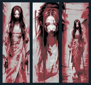Set of 3 Bookmarks of the Demon Kuchisake-onna of Japanese Folklore - Hueforge