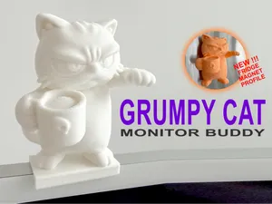Grumpy Cat w/ Coffee Monitor Buddy / Fridge Magnet