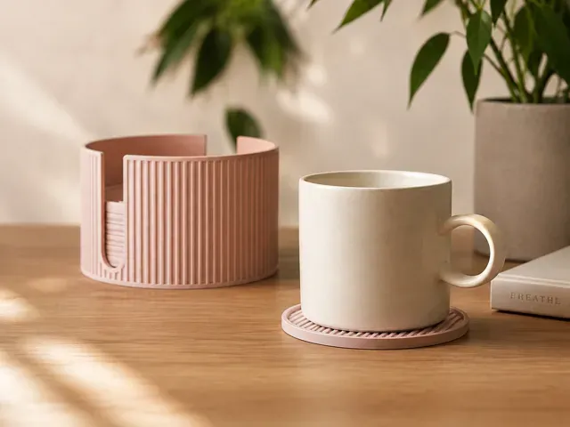 Modern Ribbed Coaster Set with Storage Holder — Image 10 of 10