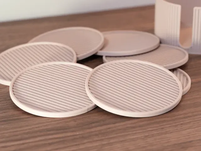 Modern Ribbed Coaster Set with Storage Holder — Image 4 of 10