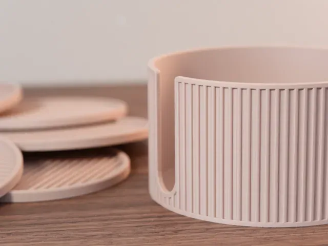 Modern Ribbed Coaster Set with Storage Holder — Image 2 of 10