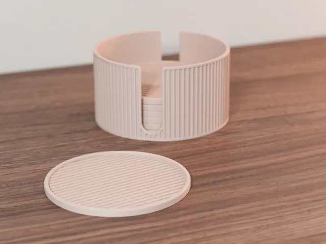 Modern Ribbed Coaster Set with Storage Holder — Image 5 of 10