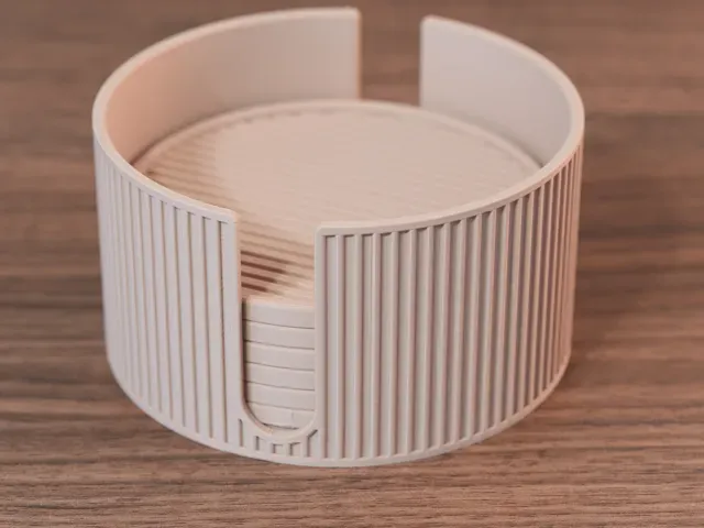 Modern Ribbed Coaster Set with Storage Holder — Image 7 of 10
