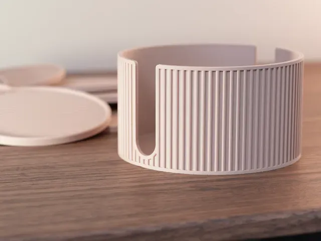 Modern Ribbed Coaster Set with Storage Holder — Image 3 of 10