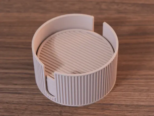 Modern Ribbed Coaster Set with Storage Holder — Image 6 of 10
