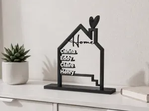 Haus-Familienaufsteller „Home“ mit Namensschildern