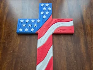 20" American flag cross with simulated wood grain