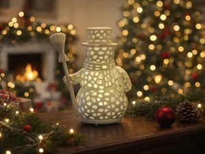 Christmas Voronoi Snowman Lantern LED Candle