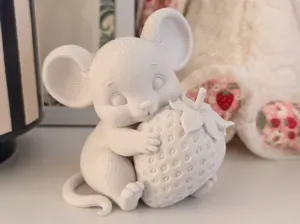 Cute Mouse Hugging a Giant Strawberry Nursery
