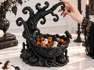 Goth Halloween Samhain Raven Tree Candy Bowl Decor