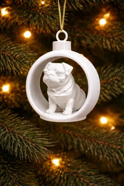 Cute Pug dog in Christmas Bauble. Mops — Фото 2 из 6