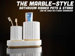 The Marble-Style Ribbed Pots & Stand Set -Bathroom