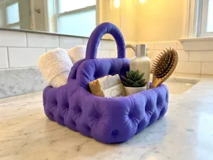 Modern Tufted Caddy Basket Organizer with Handle