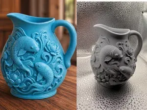 Blue Koi Lotus Pitcher Vase Decor