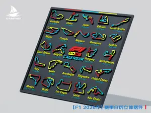 2026年F1赛事日历立体摆件 标注国家赛道名称、日期、起始点方向、MOM标记（沿用DRS区域逻辑）