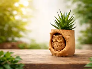 Sleepy Owl Planter – Decorative Tree Stump Pot