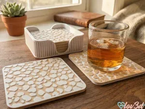 Organic Pattern Coaster Set with Holder