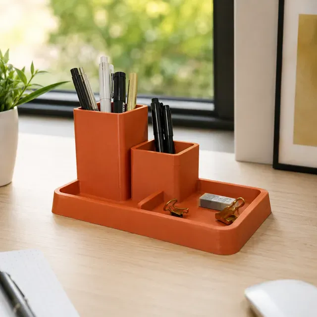 Modern Desk Organizer with Pen Holders & Tray — Фото 3 из 6